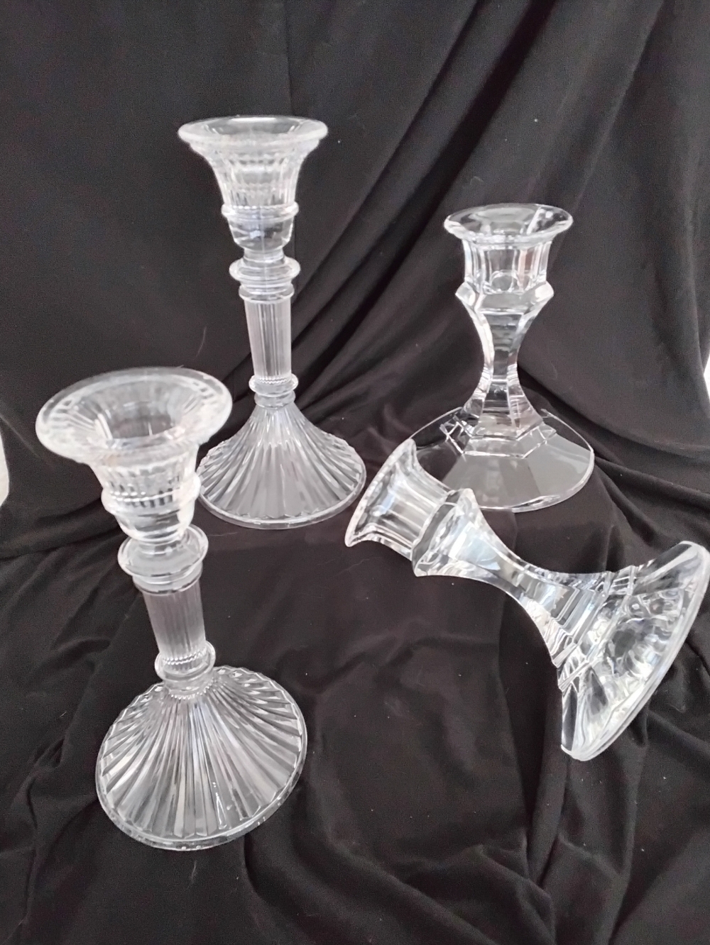 Two Sets of 2 Crystal Candlestick Holders
